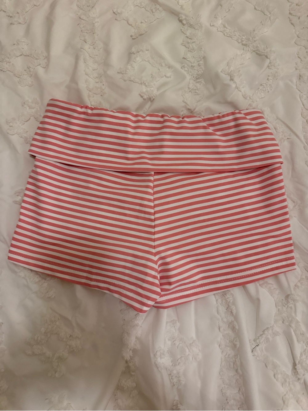 Women’s Pink Striped Fold-Over Waist Shorts